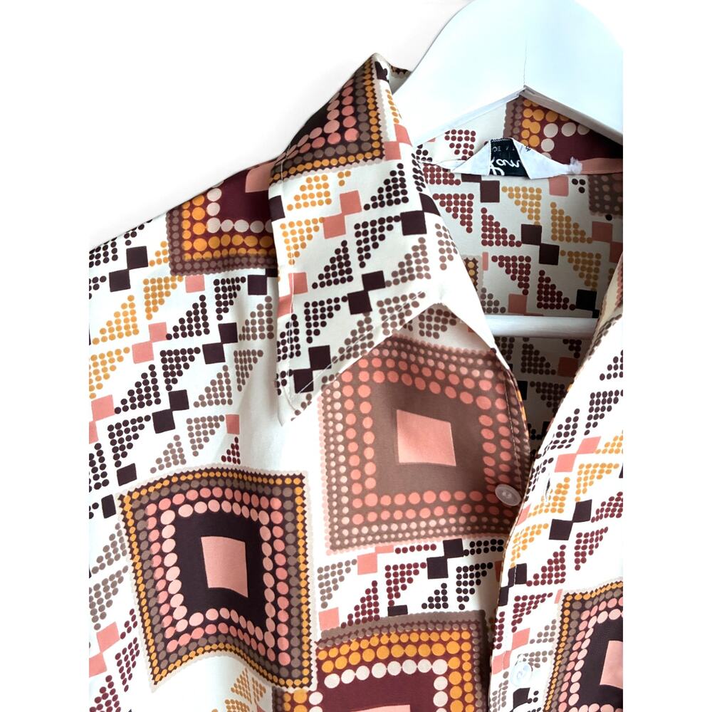 Vintage 1970s Lancer Shirt, Geometric Disco Button Up Retro Mod Print Mens Large - Picture 4 of 10